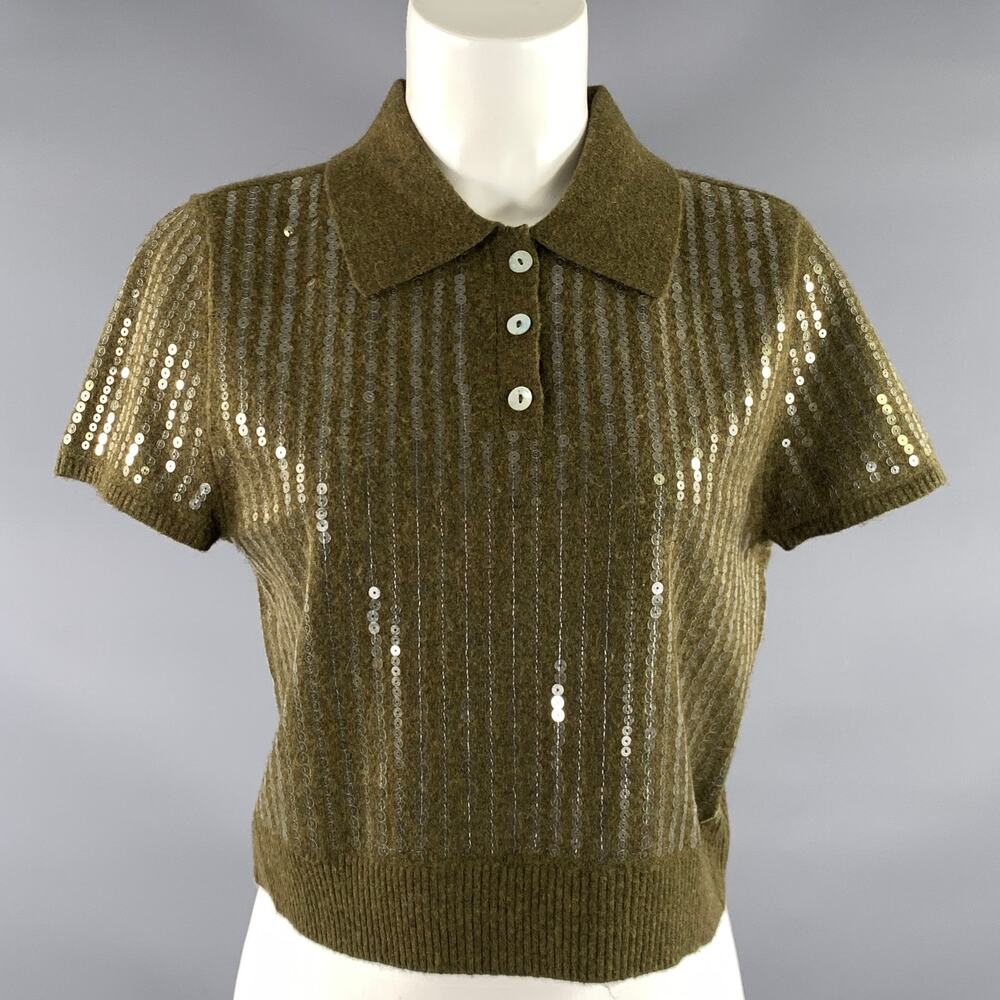 CAMILA COELHO Size M Green Olive Polyester Polo Casual Top